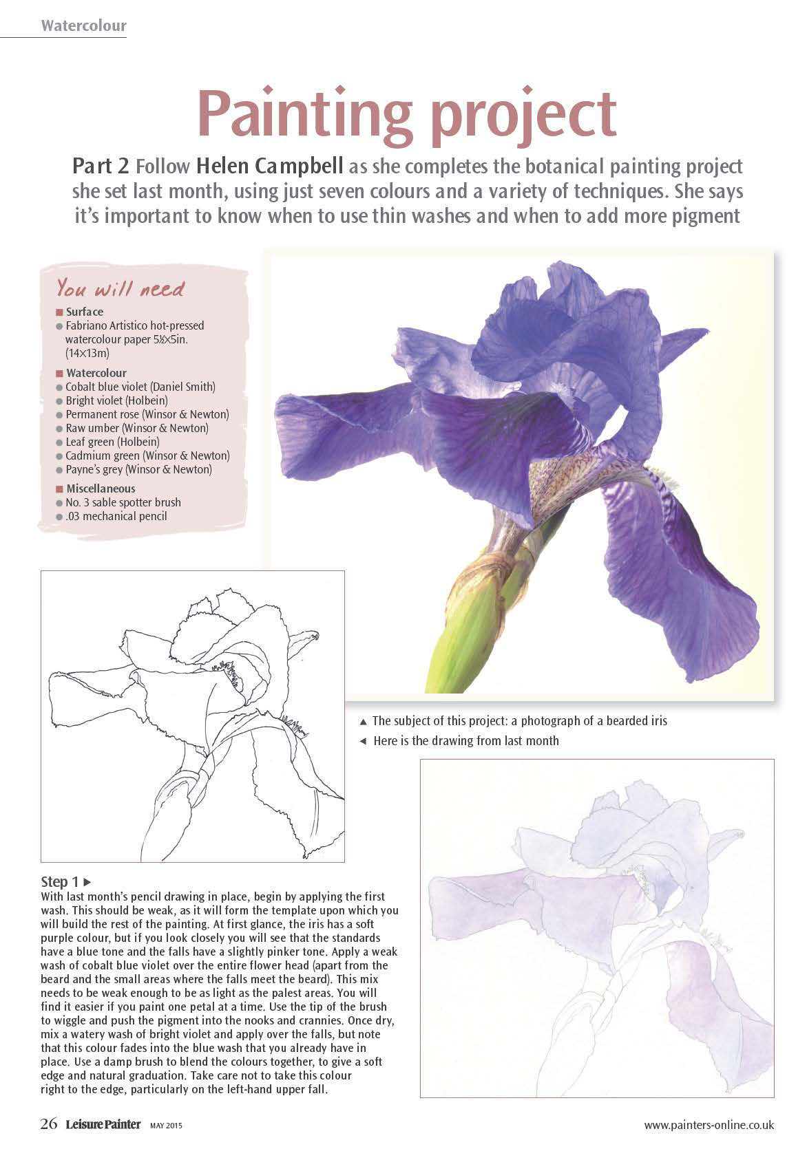 free watercolour tutorial - bearded iris